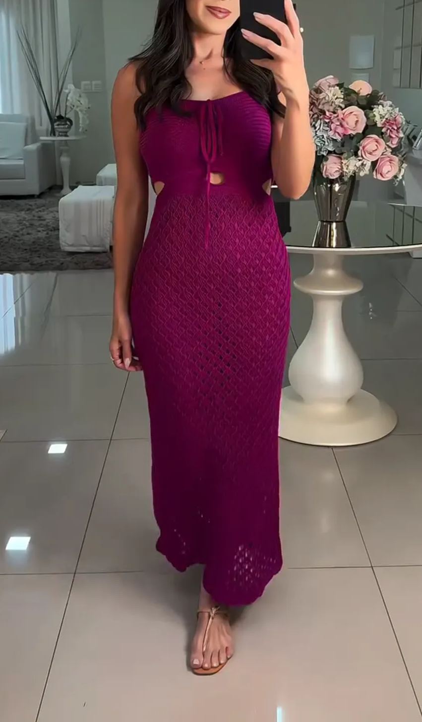 Stylish Knit Backless Dress with Tie Detail