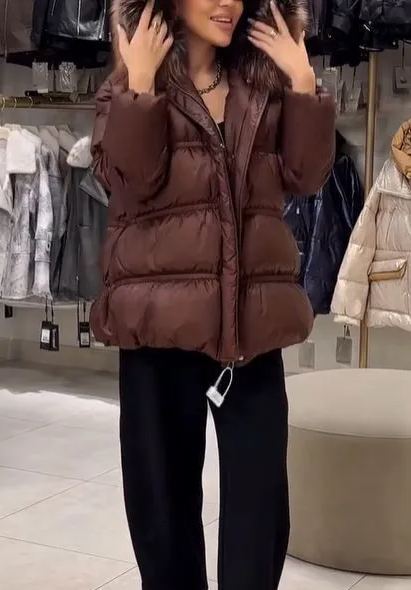 Fur collar hooded down jacket
