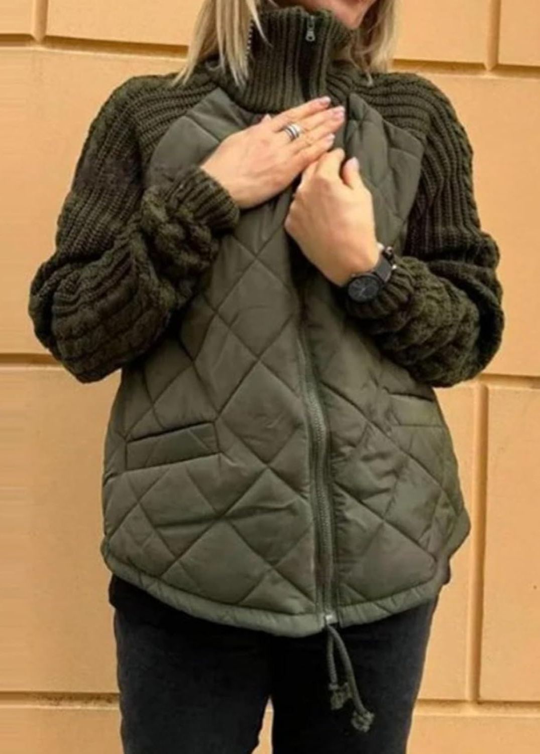 Knit Patchwork Puffer Jacket