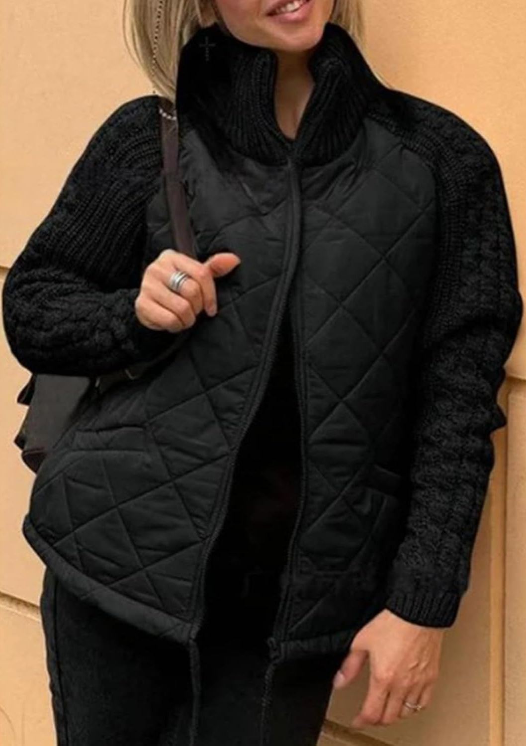 Knit Patchwork Puffer Jacket