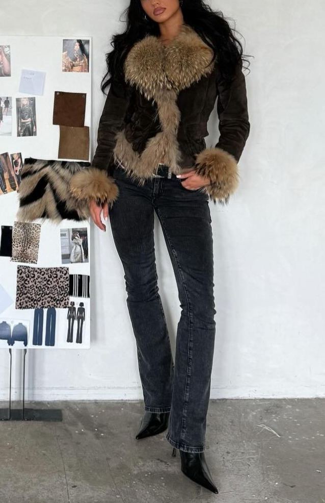 Suede Jacket with Faux Fur Accents