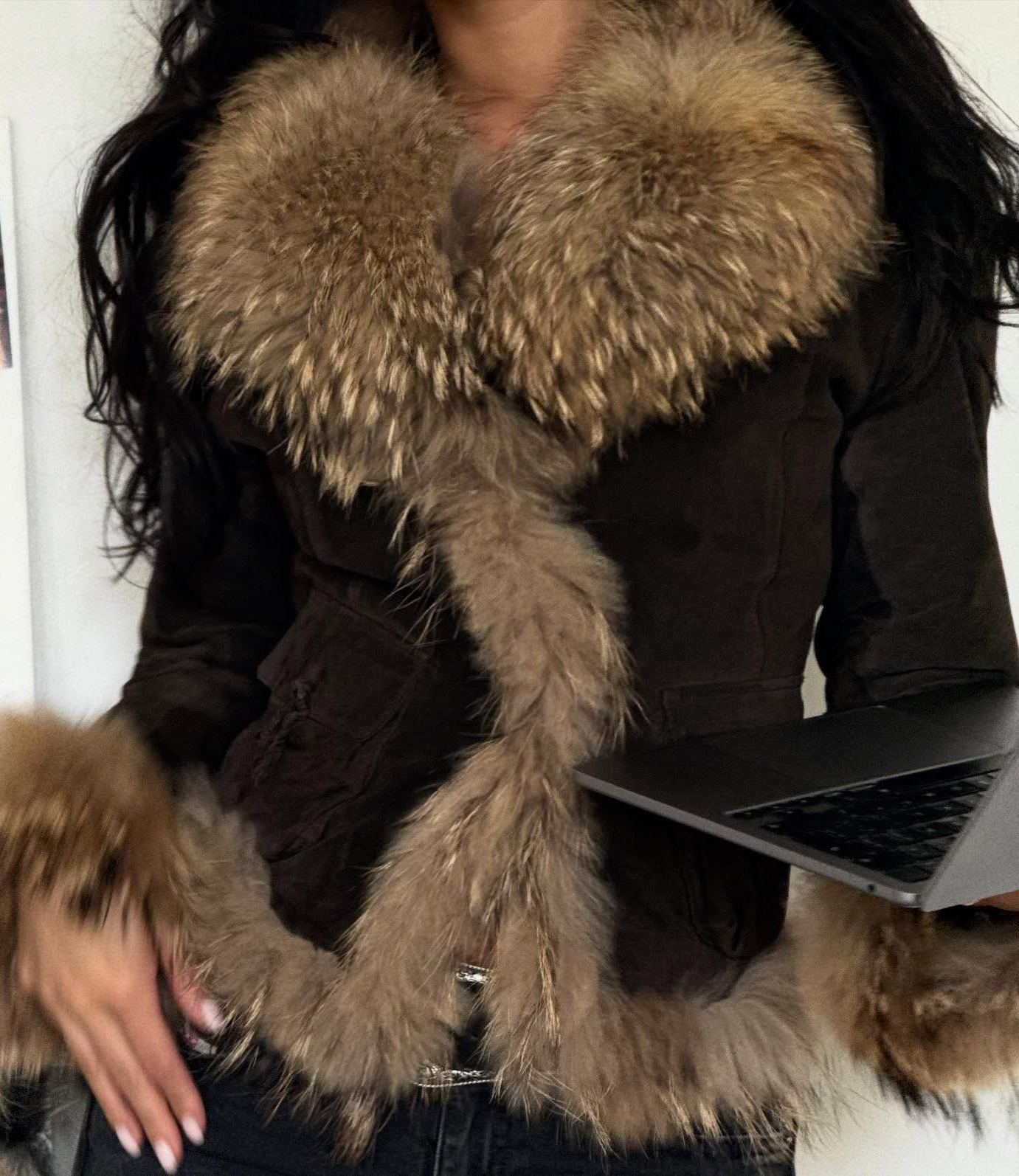 Suede Jacket with Faux Fur Accents