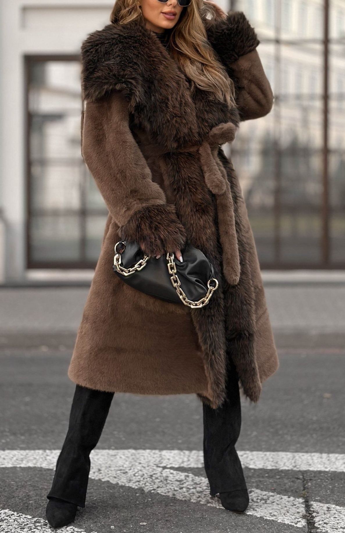 Long fur-trimmed coat