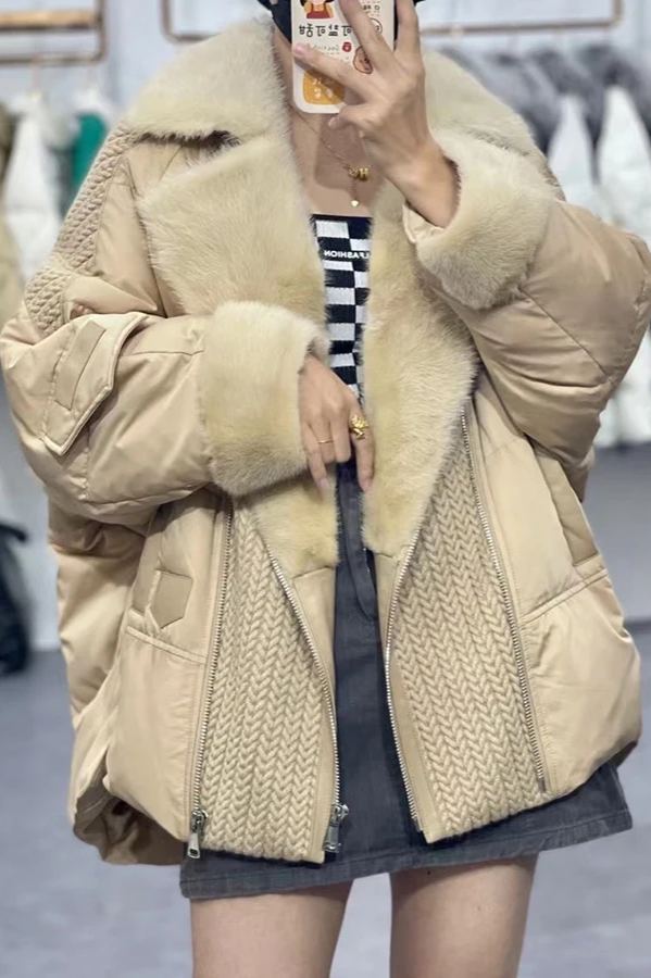 Quilted Down Jacket with Faux Fur Trim