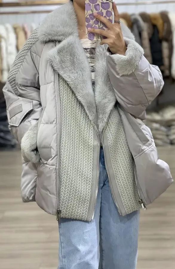 Quilted Down Jacket with Faux Fur Trim