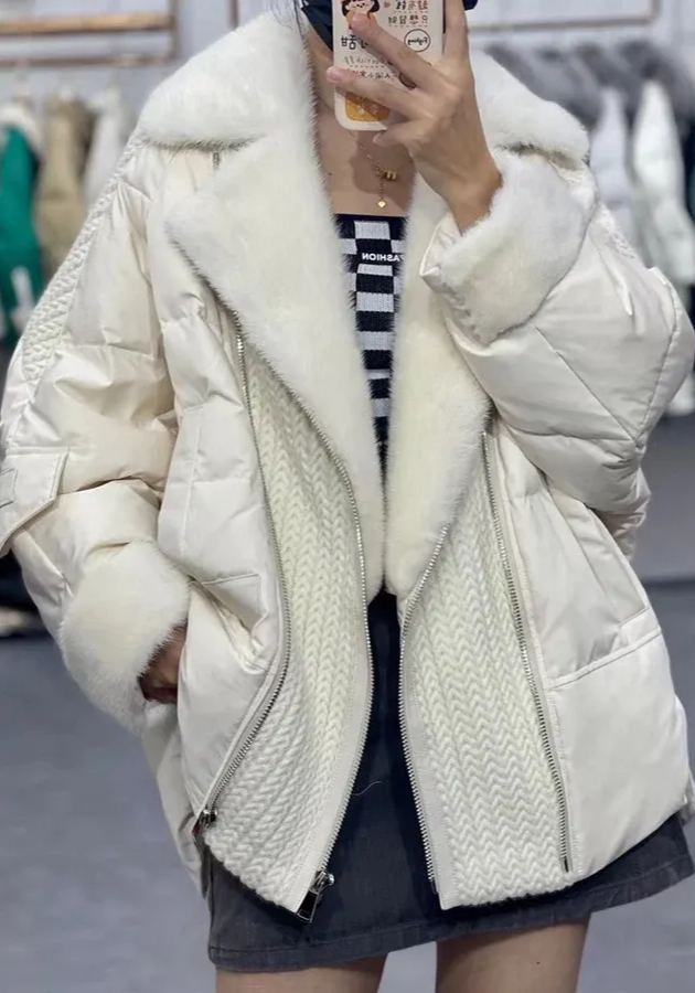 Quilted Down Jacket with Faux Fur Trim