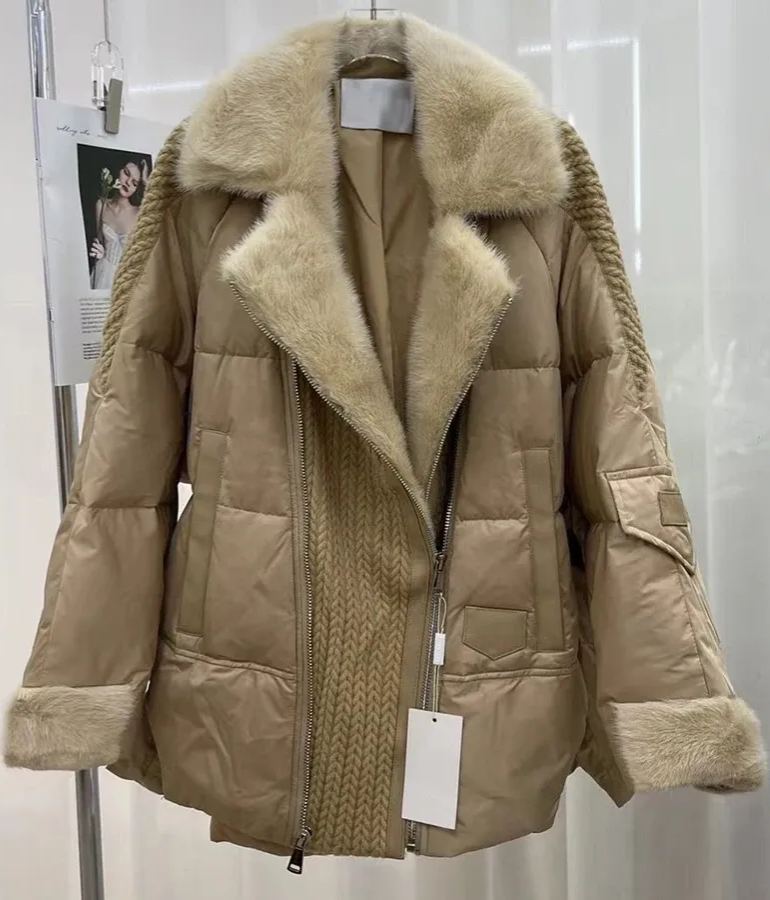 Quilted Down Jacket with Faux Fur Trim