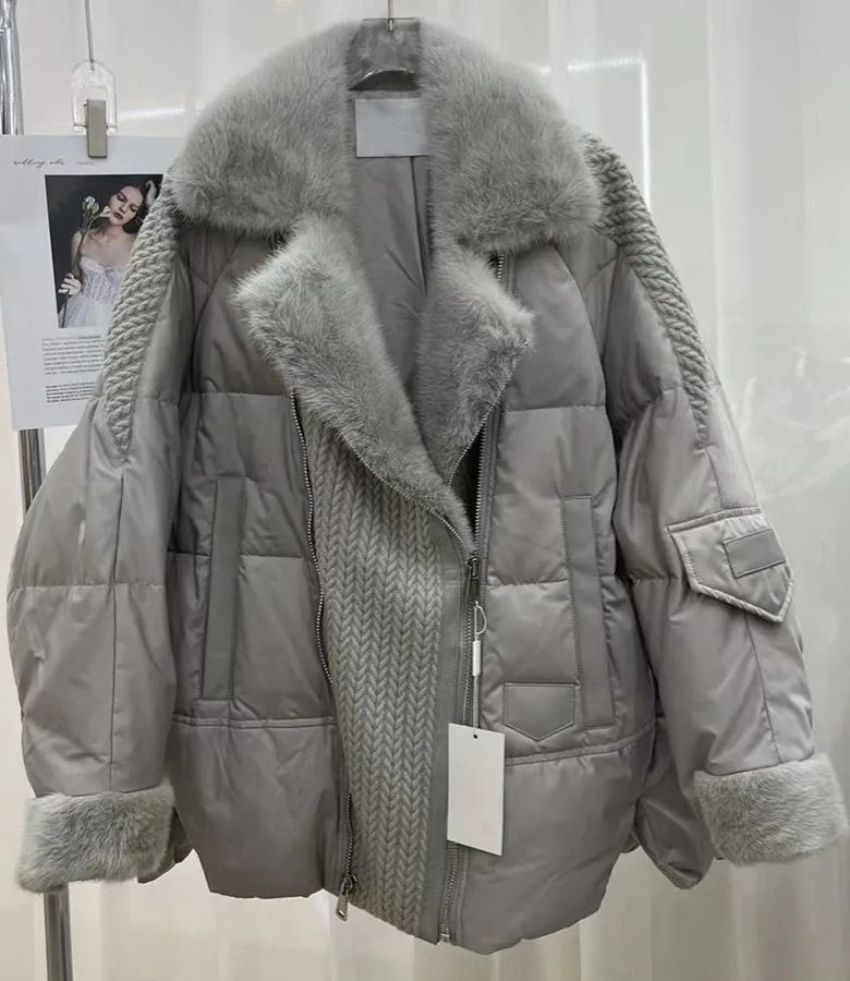 Quilted Down Jacket with Faux Fur Trim