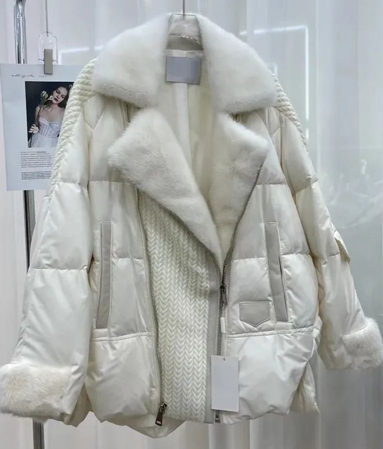 Quilted Down Jacket with Faux Fur Trim