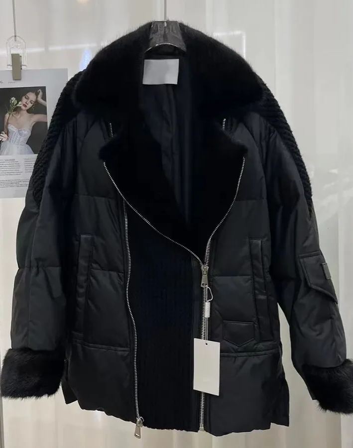 Quilted Down Jacket with Faux Fur Trim