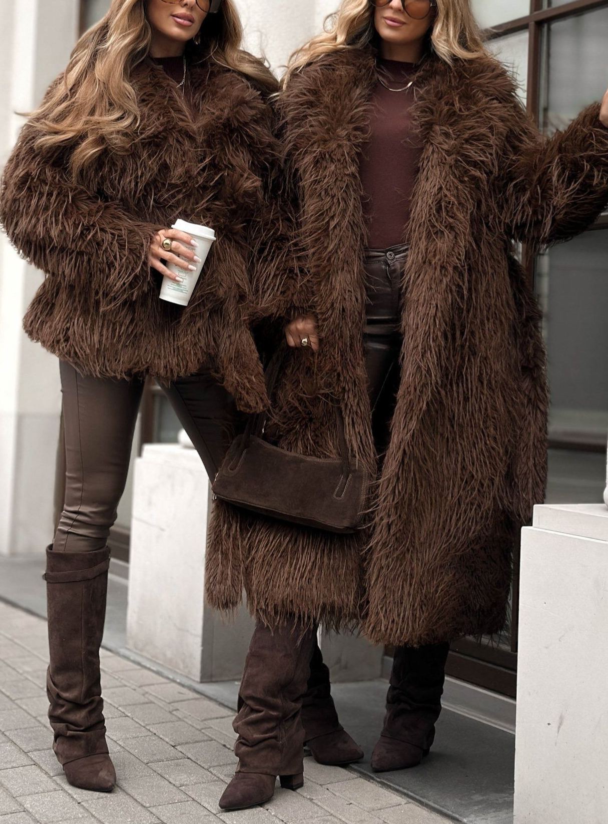 Short Wool-Blend Faux Fur Coat