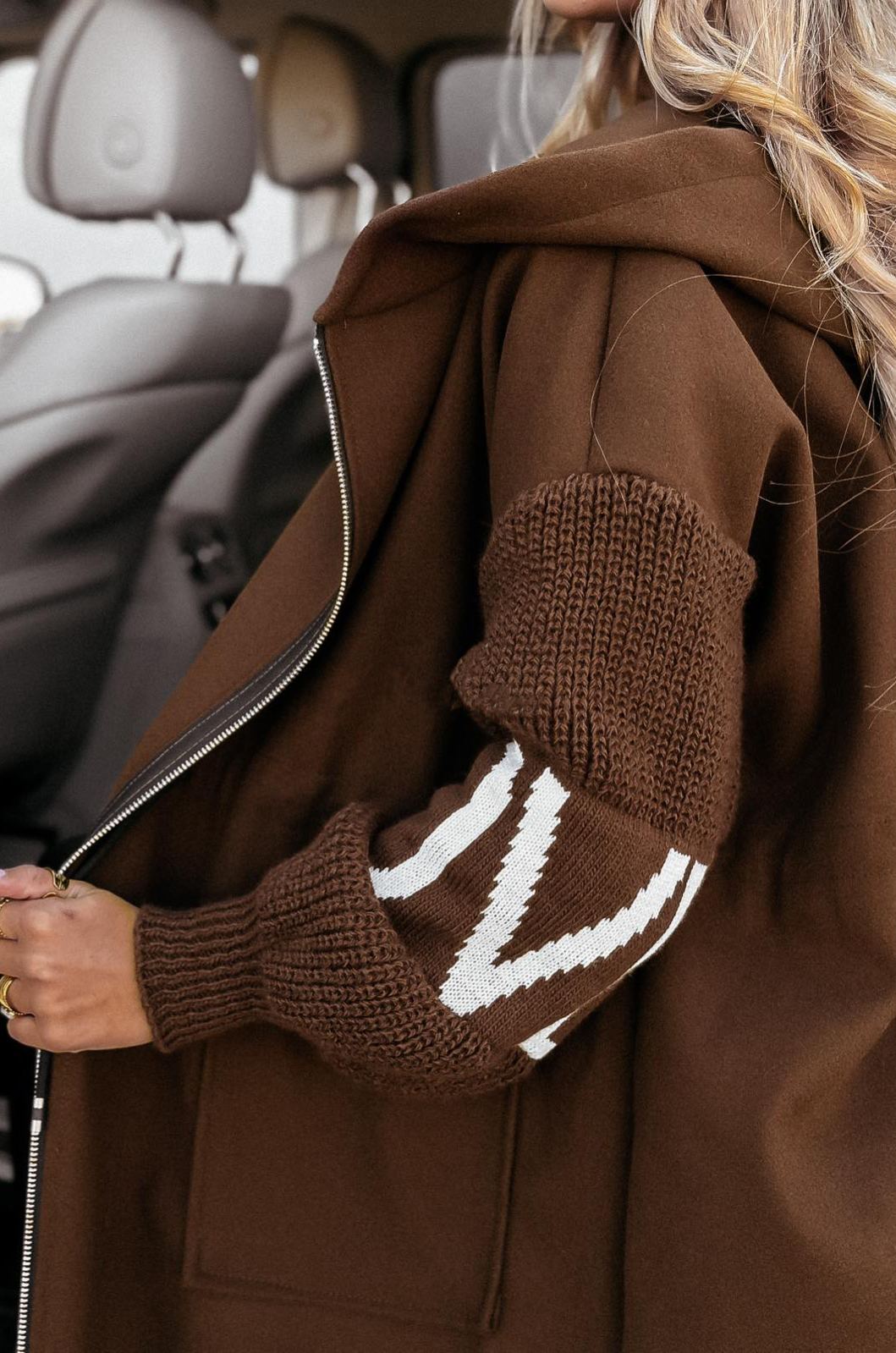 White Drawstring Hooded Coat