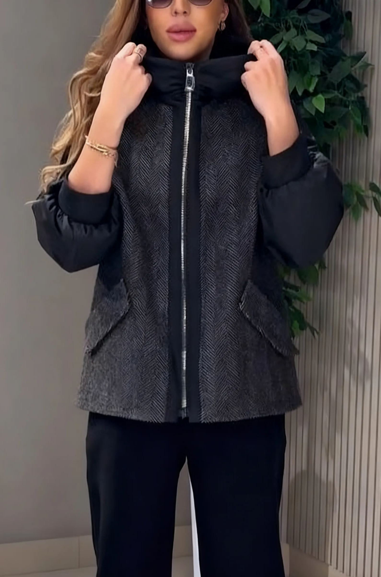 Herringbone and Nylon Hybrid Jacket