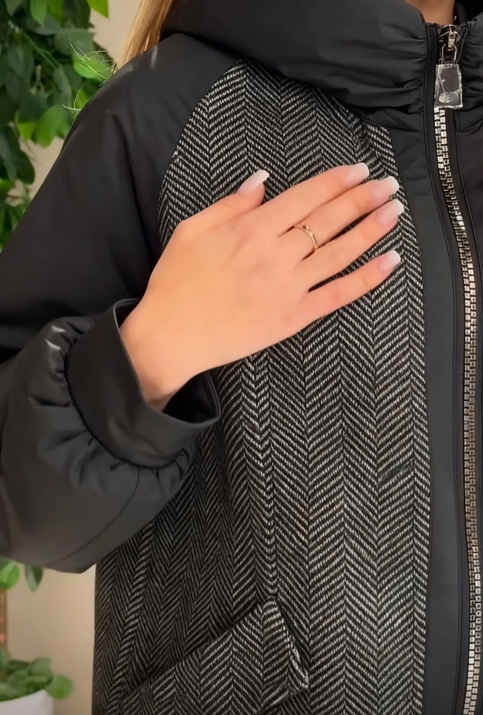 Herringbone and Nylon Hybrid Jacket