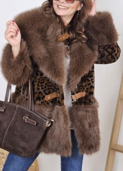 Leopard - Print Faux Fur Coat