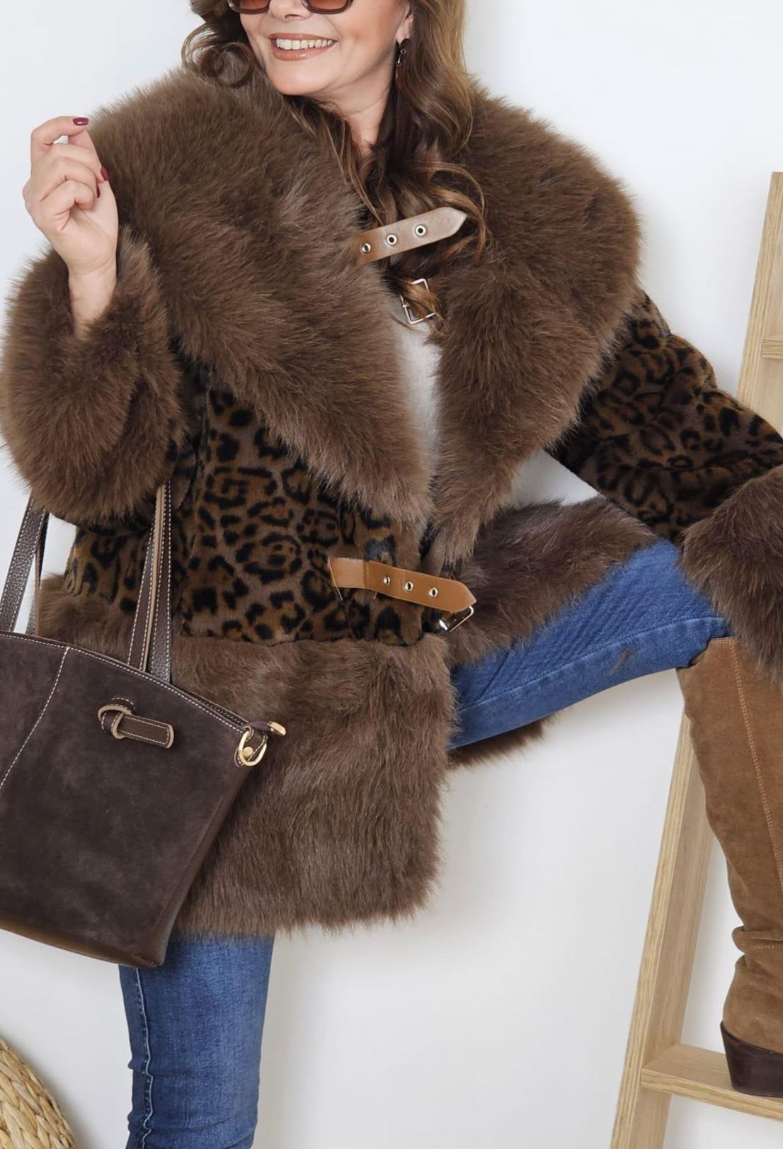 Leopard - Print Faux Fur Coat