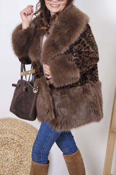 Leopard - Print Faux Fur Coat