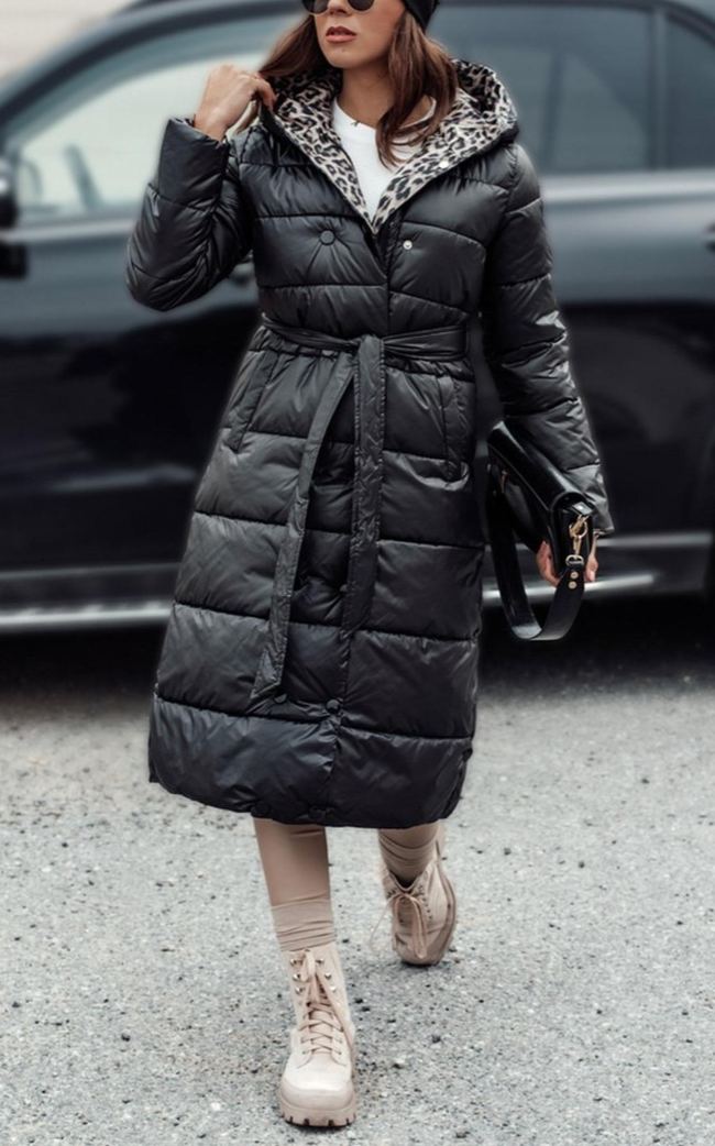 Reversible Down Coat with Leopard Print and Solid Design