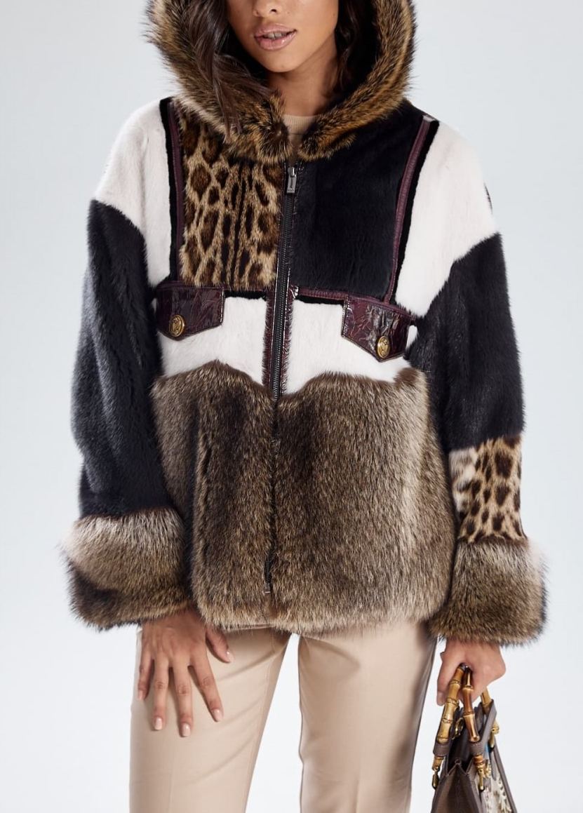 Patchwork Faux Fur Hooded Jacket