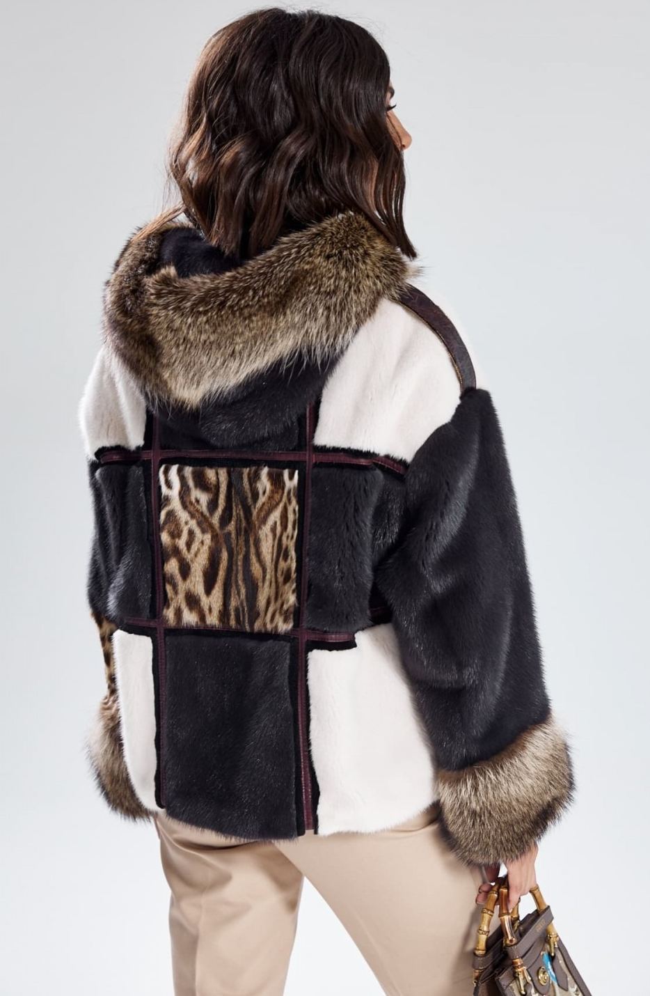 Patchwork Faux Fur Hooded Jacket