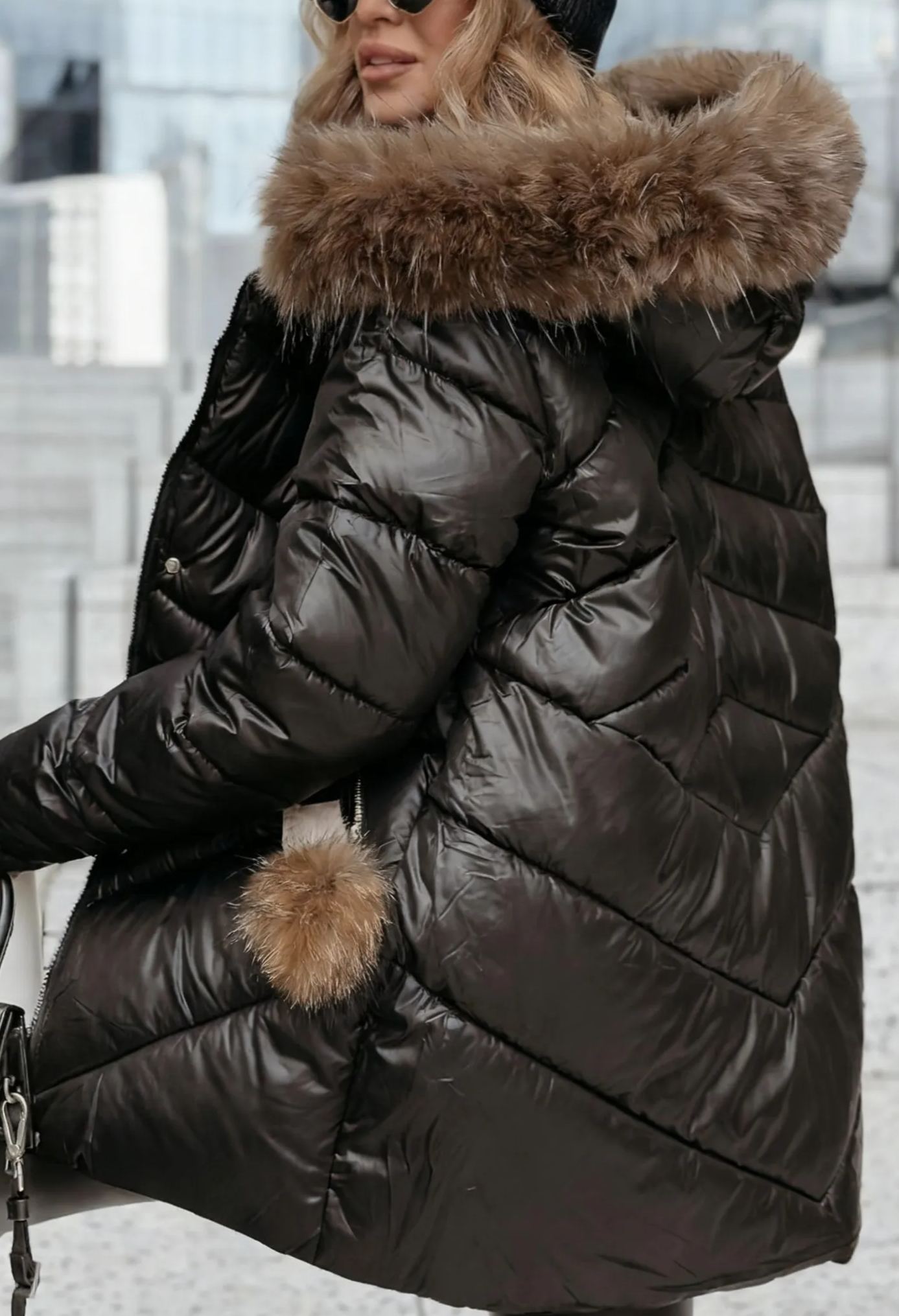 Black Quilted Fur Jacket