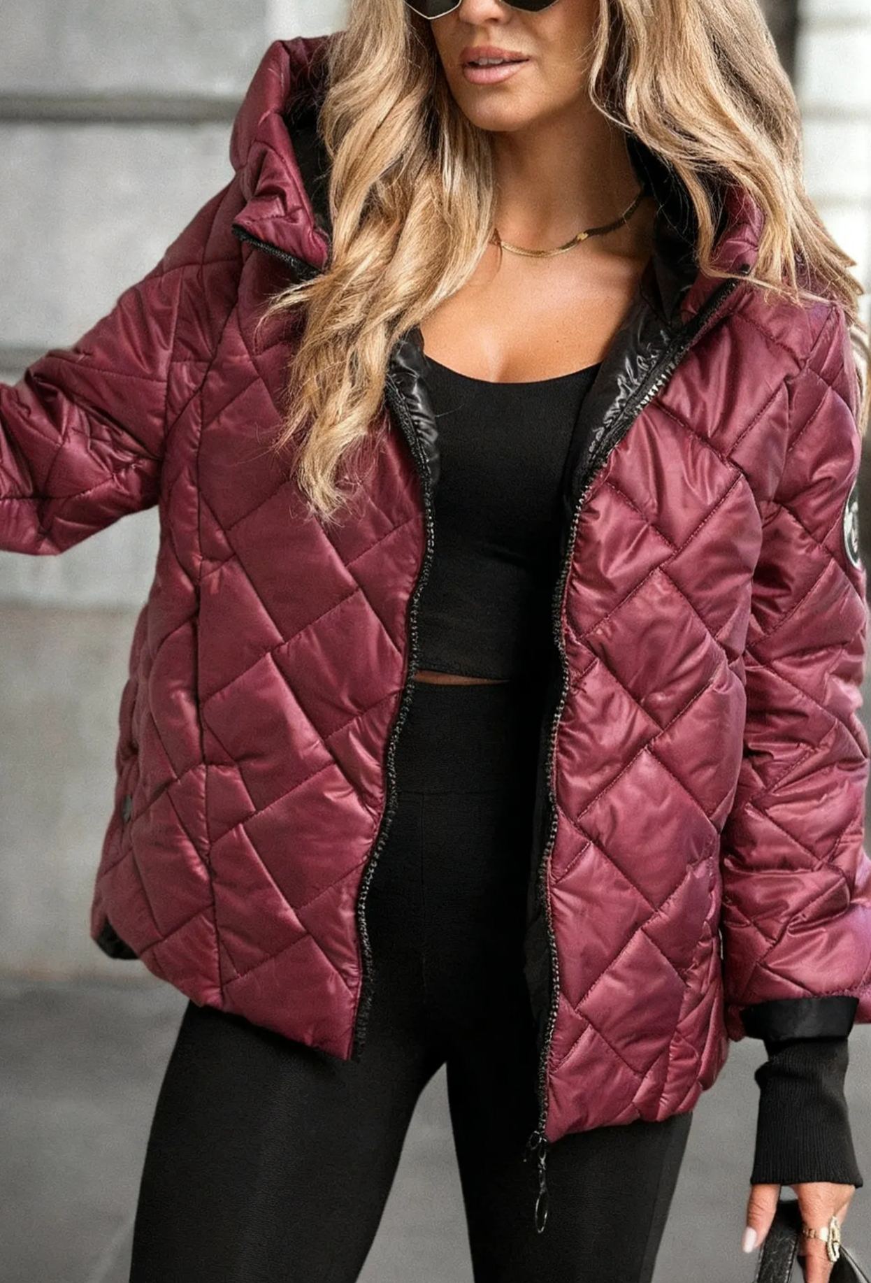 Burgundy Quilted Hooded Jacket
