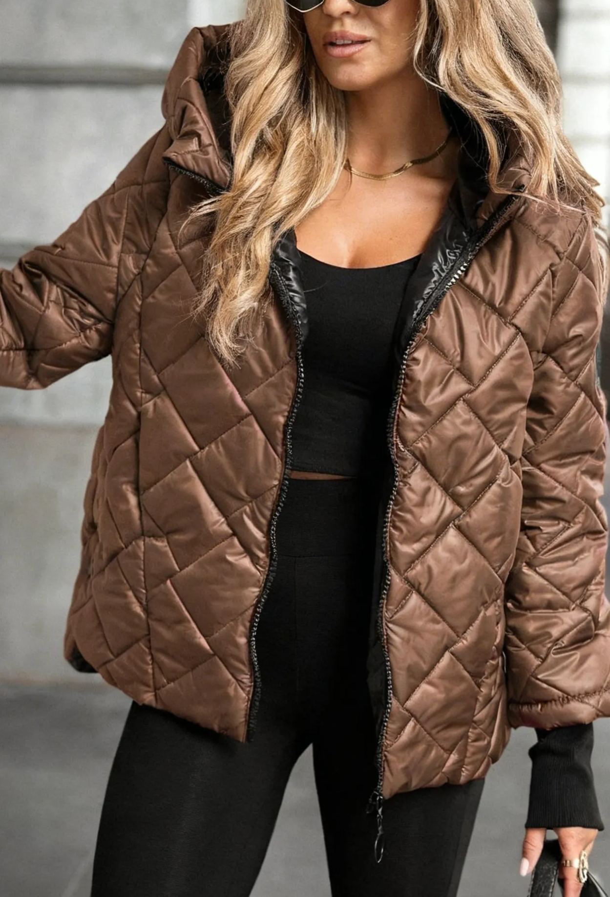 Burgundy Quilted Hooded Jacket
