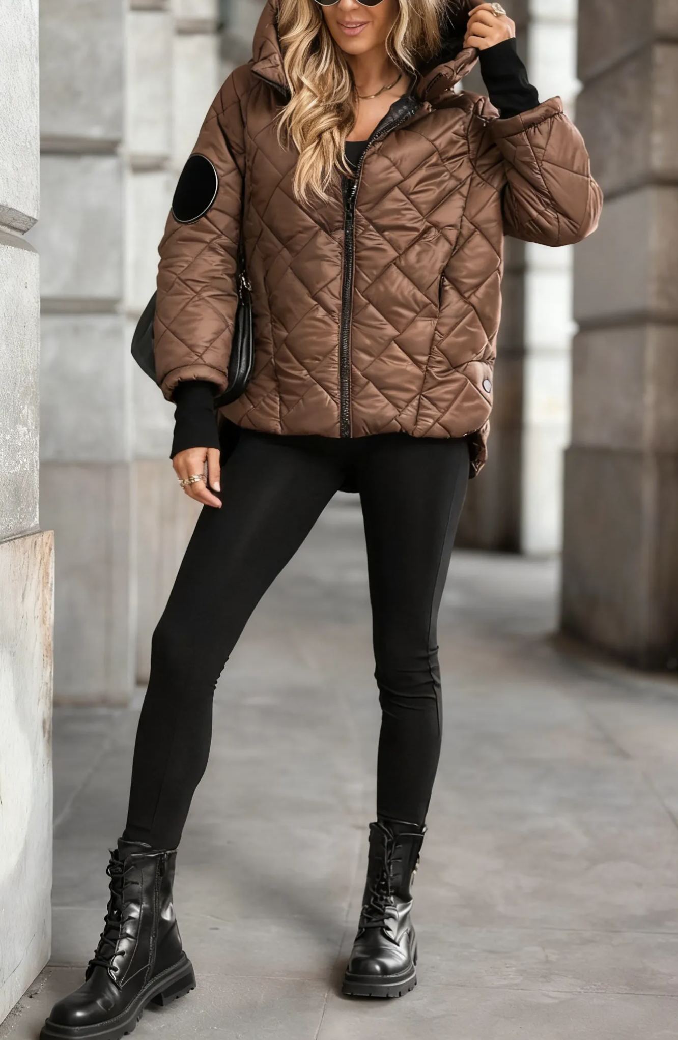 Burgundy Quilted Hooded Jacket