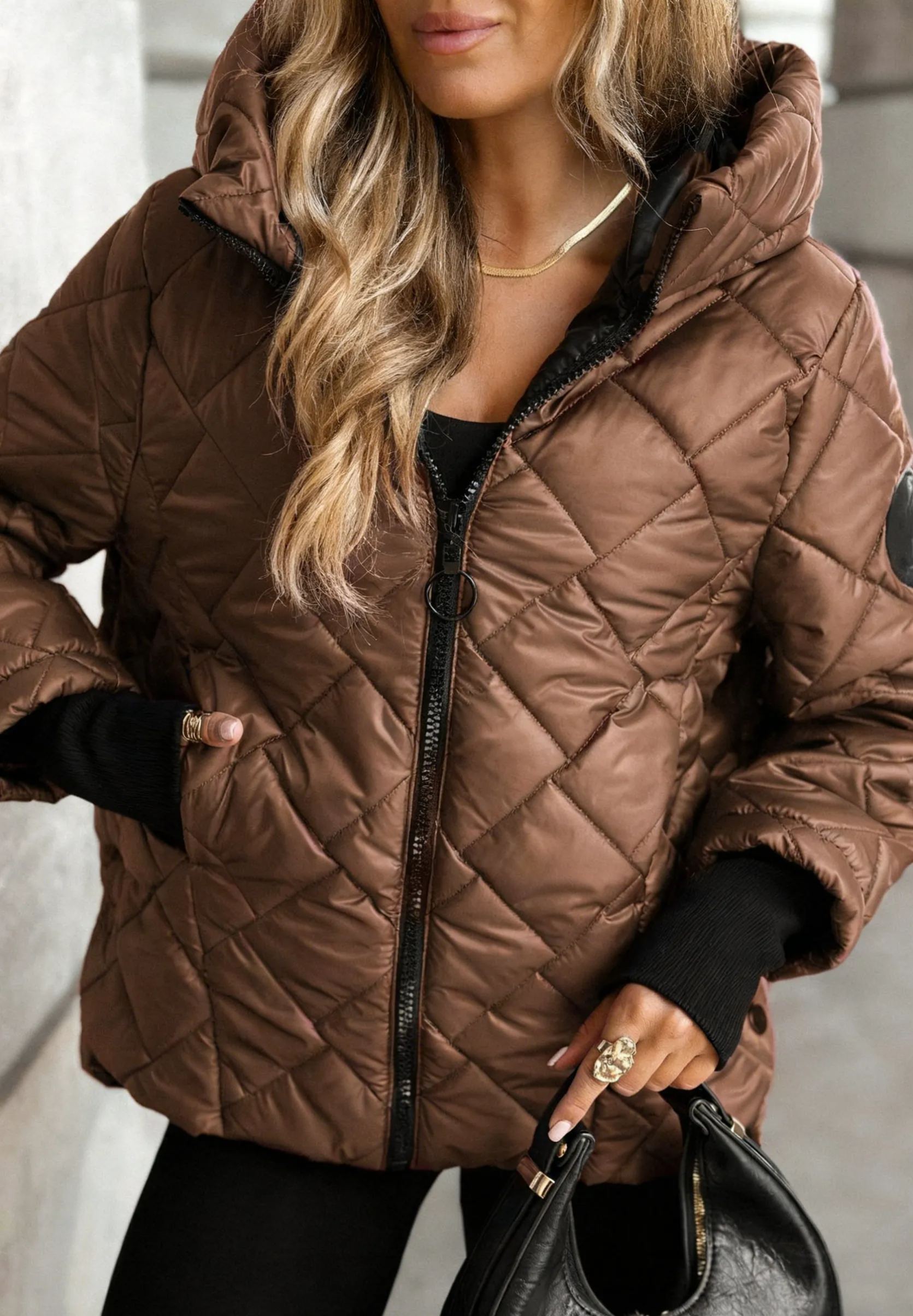 Burgundy Quilted Hooded Jacket