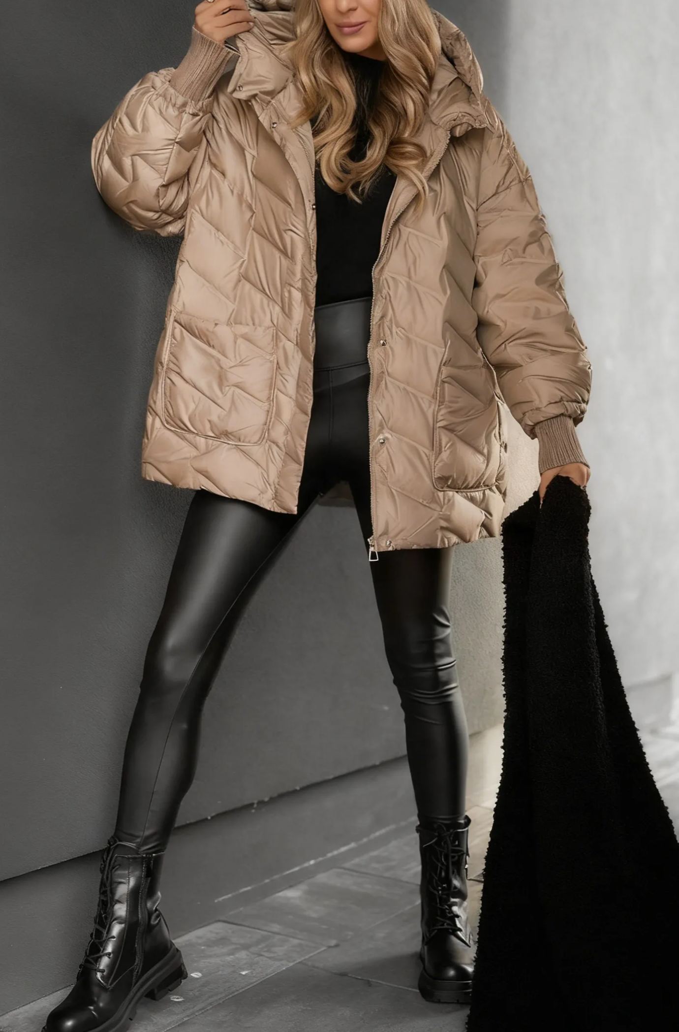 Choose Yourself Beige Hooded Down Jacket