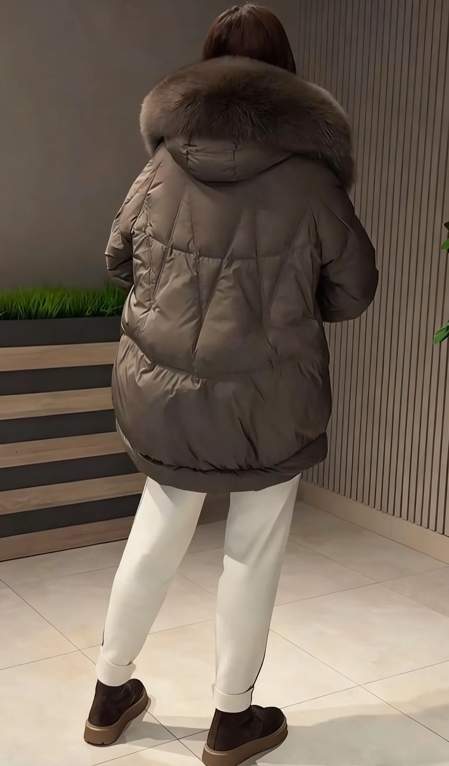 Hooded Puffer Jacket with Fur Trim