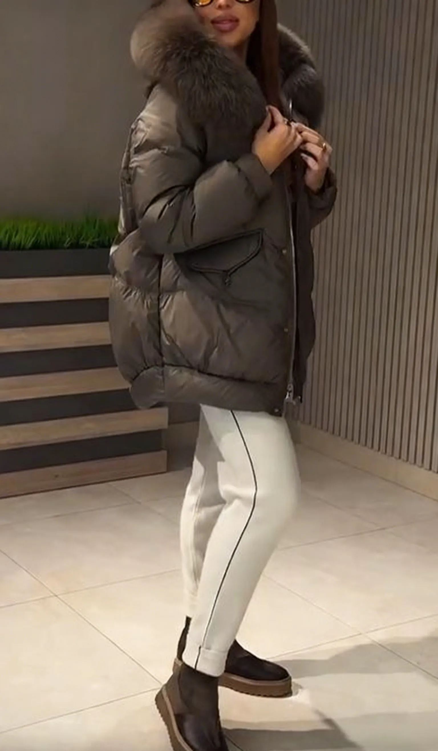 Hooded Puffer Jacket with Fur Trim