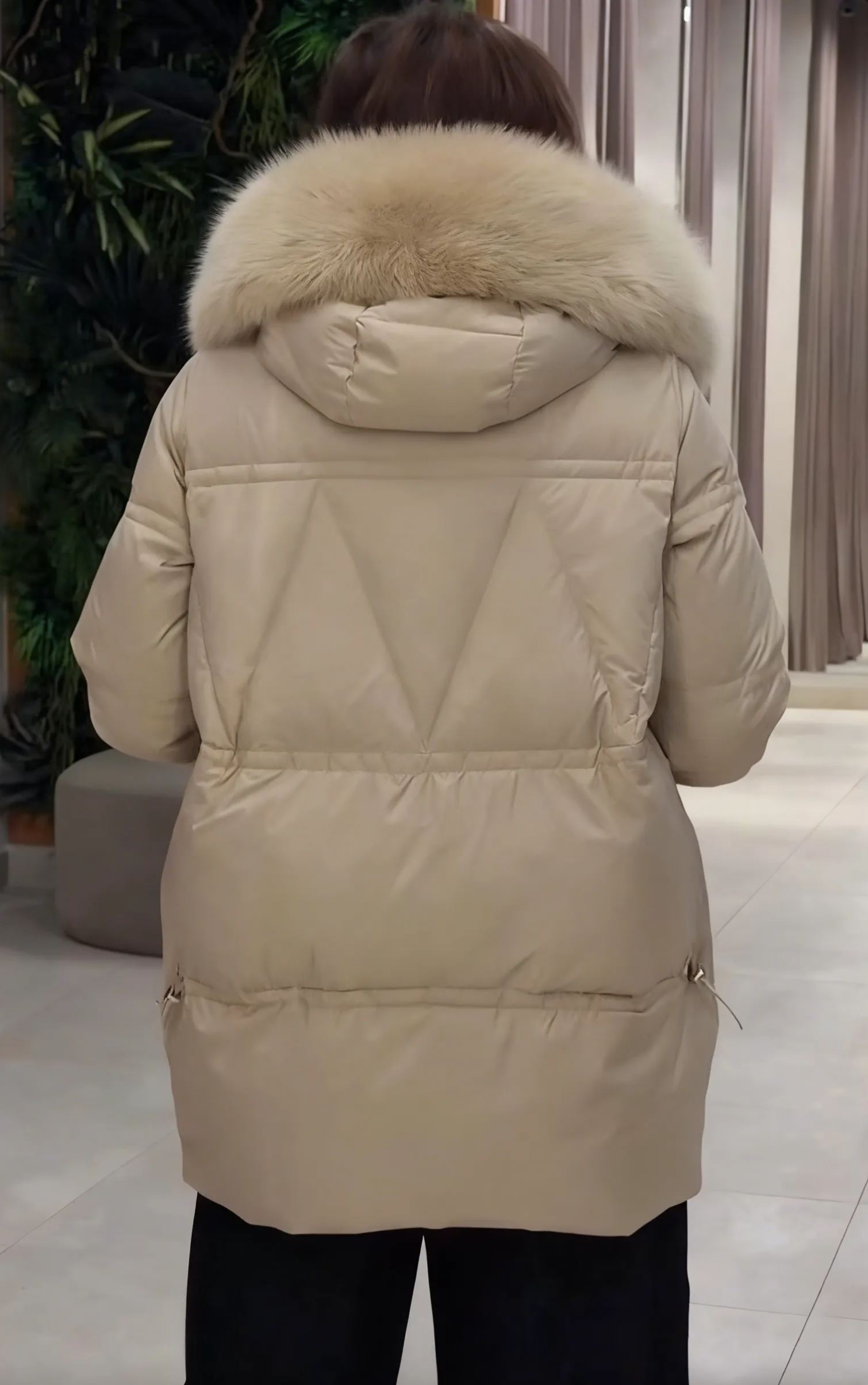 Fur-Trimmed Diamond-Quilted Puffer Coat