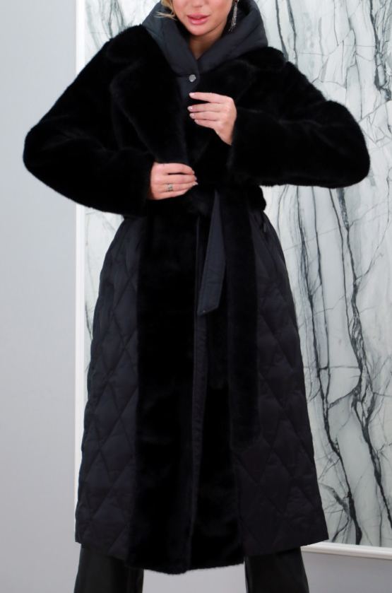 Long faux fur and down jacket combo coat