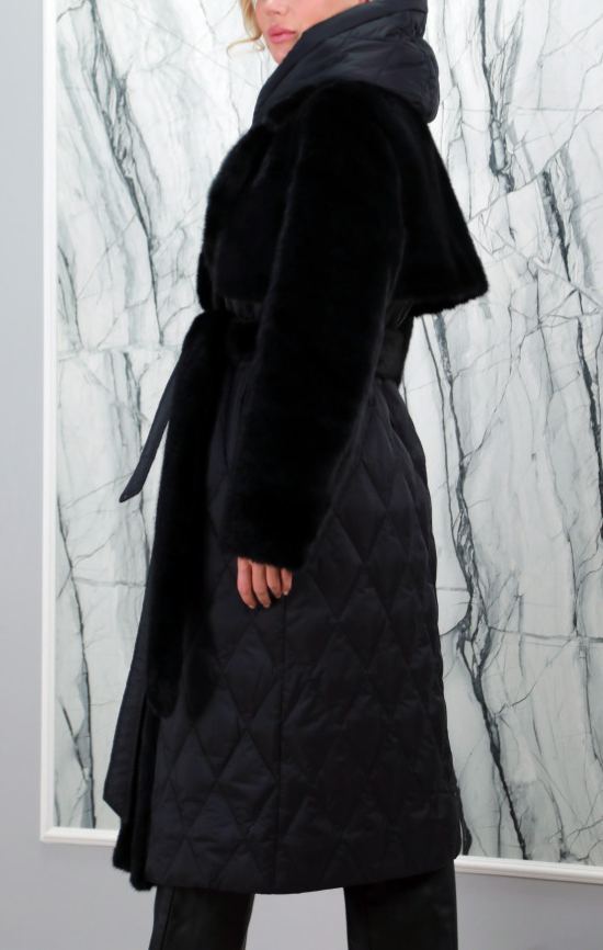 Long faux fur and down jacket combo coat