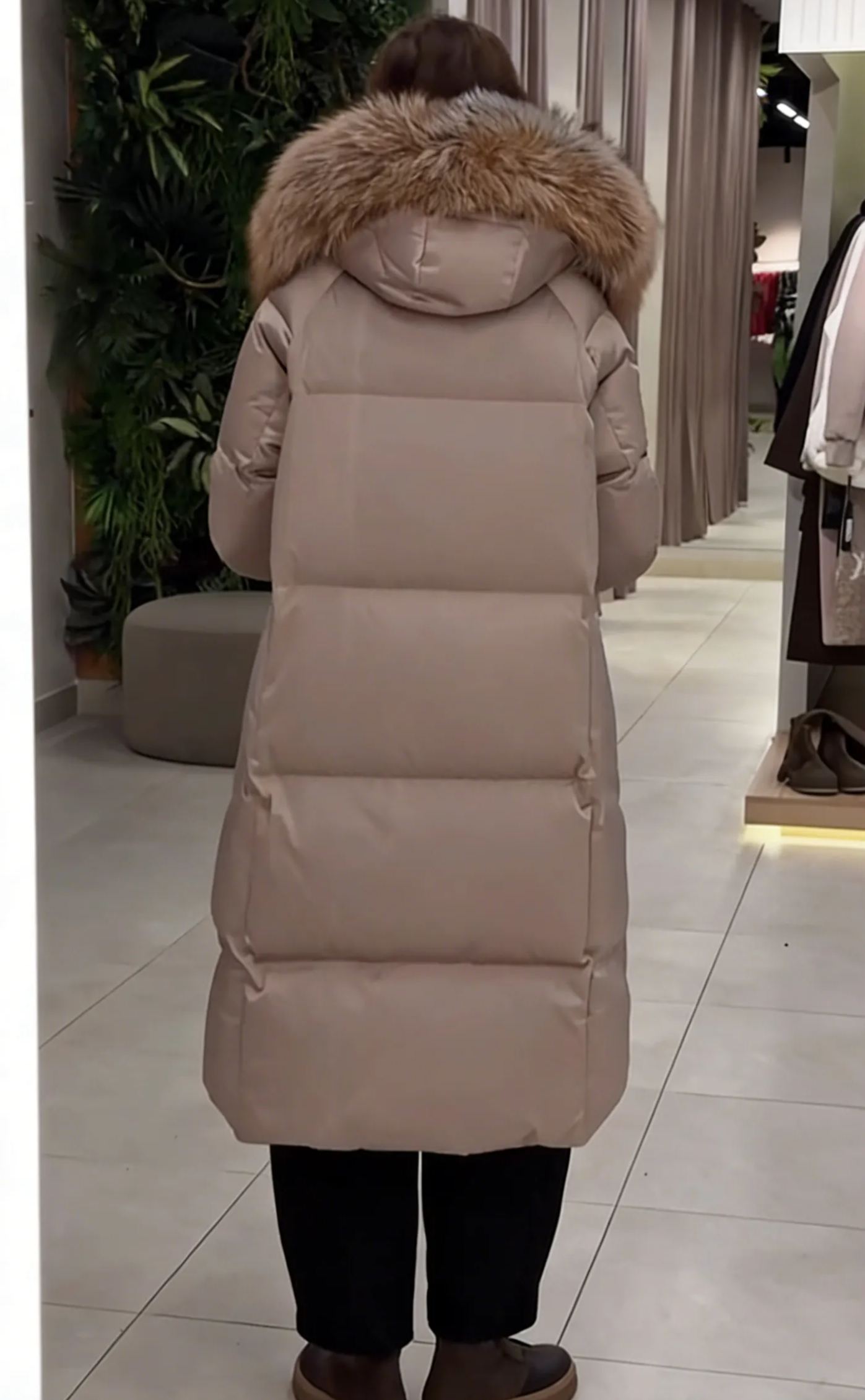 Hooded Longline Puffer Coat with Faux Fur Trim