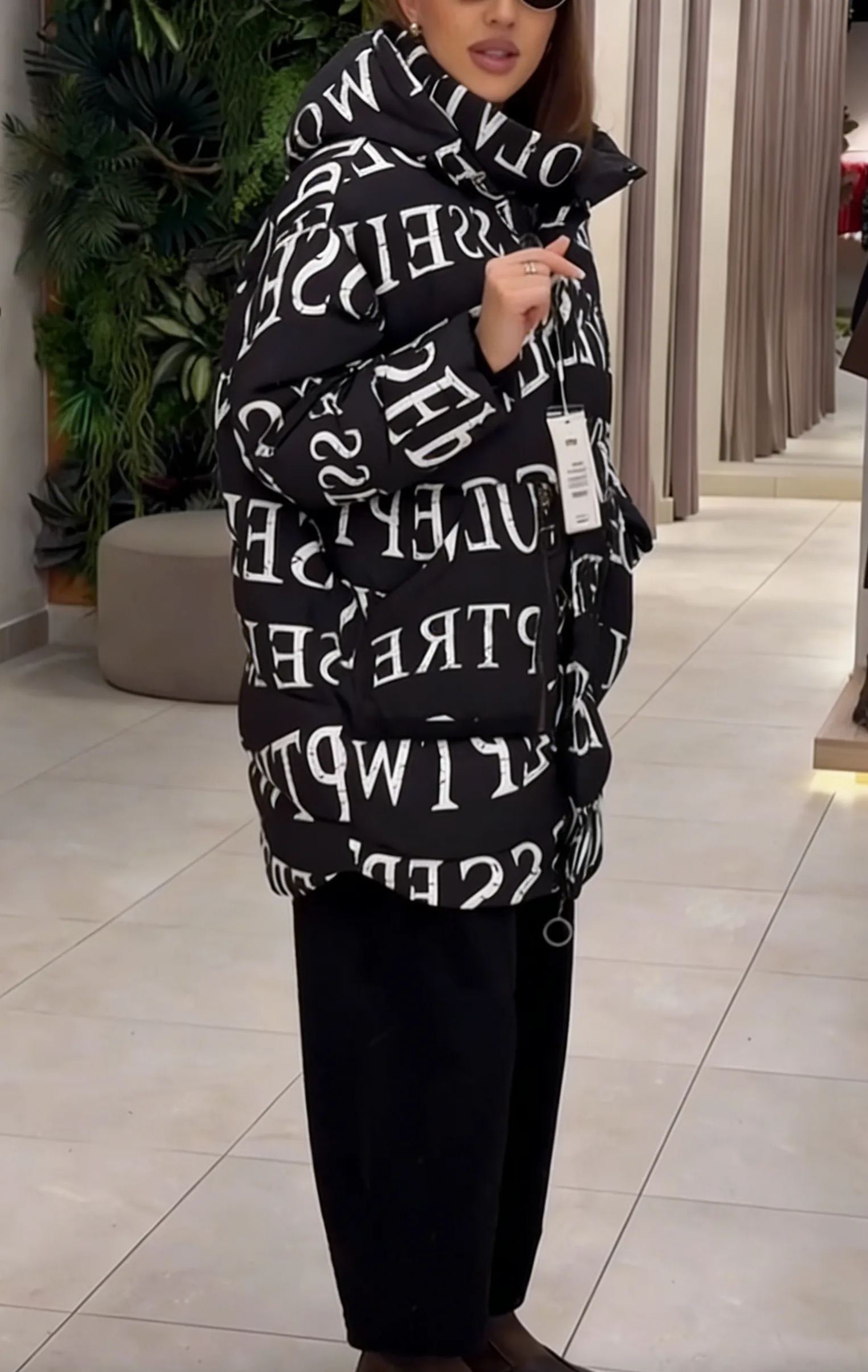 Graphic-Print Hooded Puffer Jacket