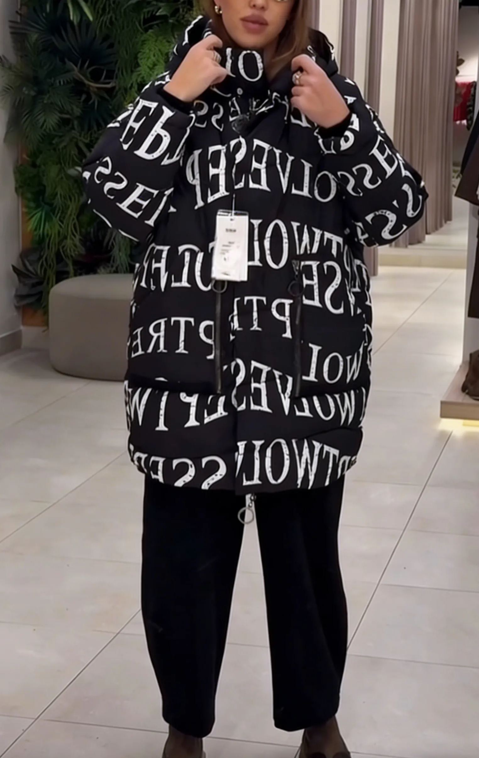 Graphic-Print Hooded Puffer Jacket