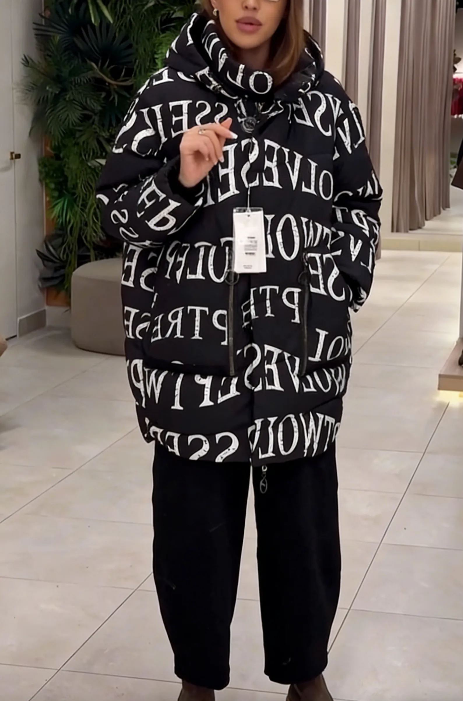 Graphic-Print Hooded Puffer Jacket