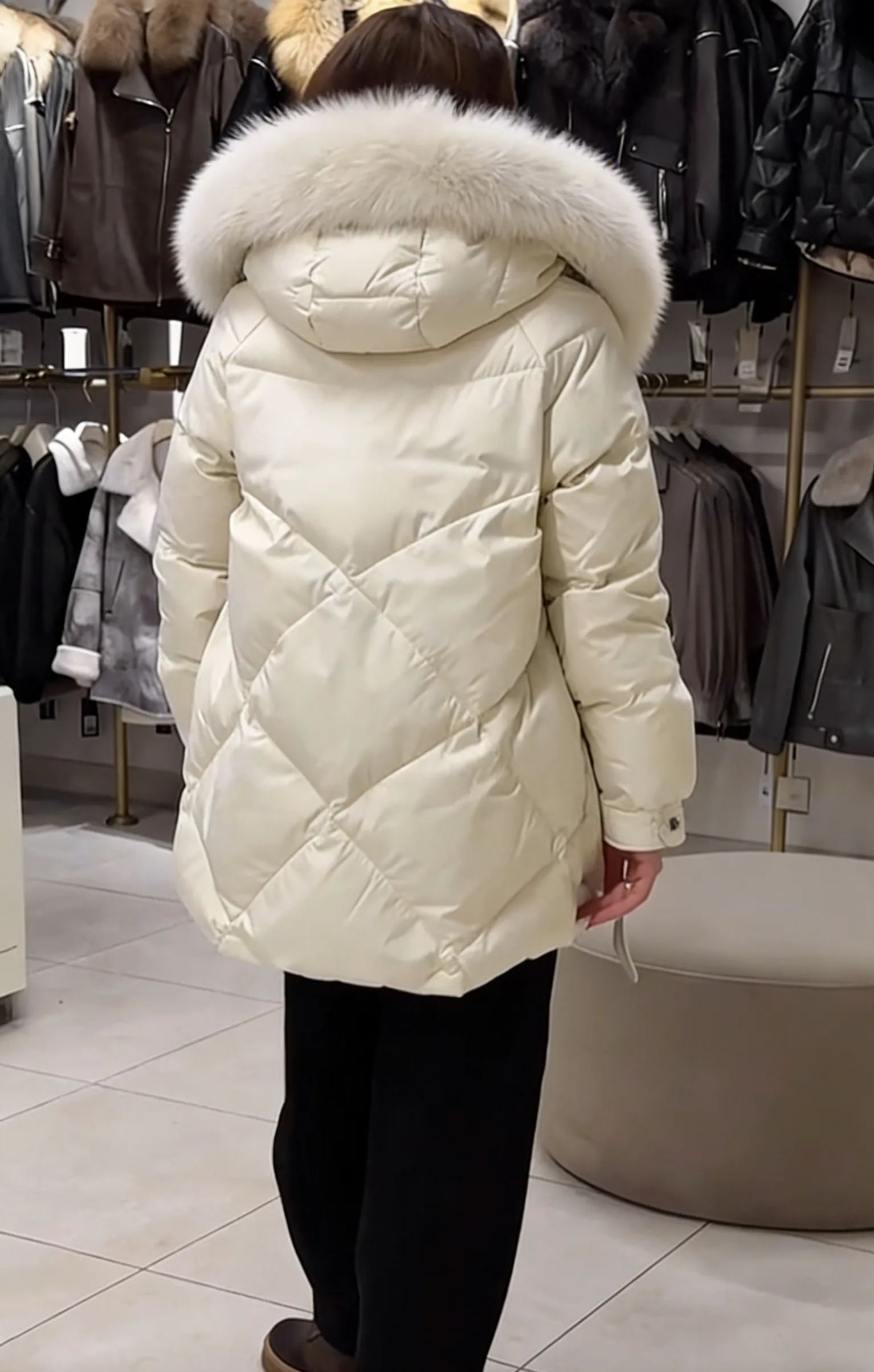 Faux Fur-Trimmed Puffer Jacket with Utility Straps