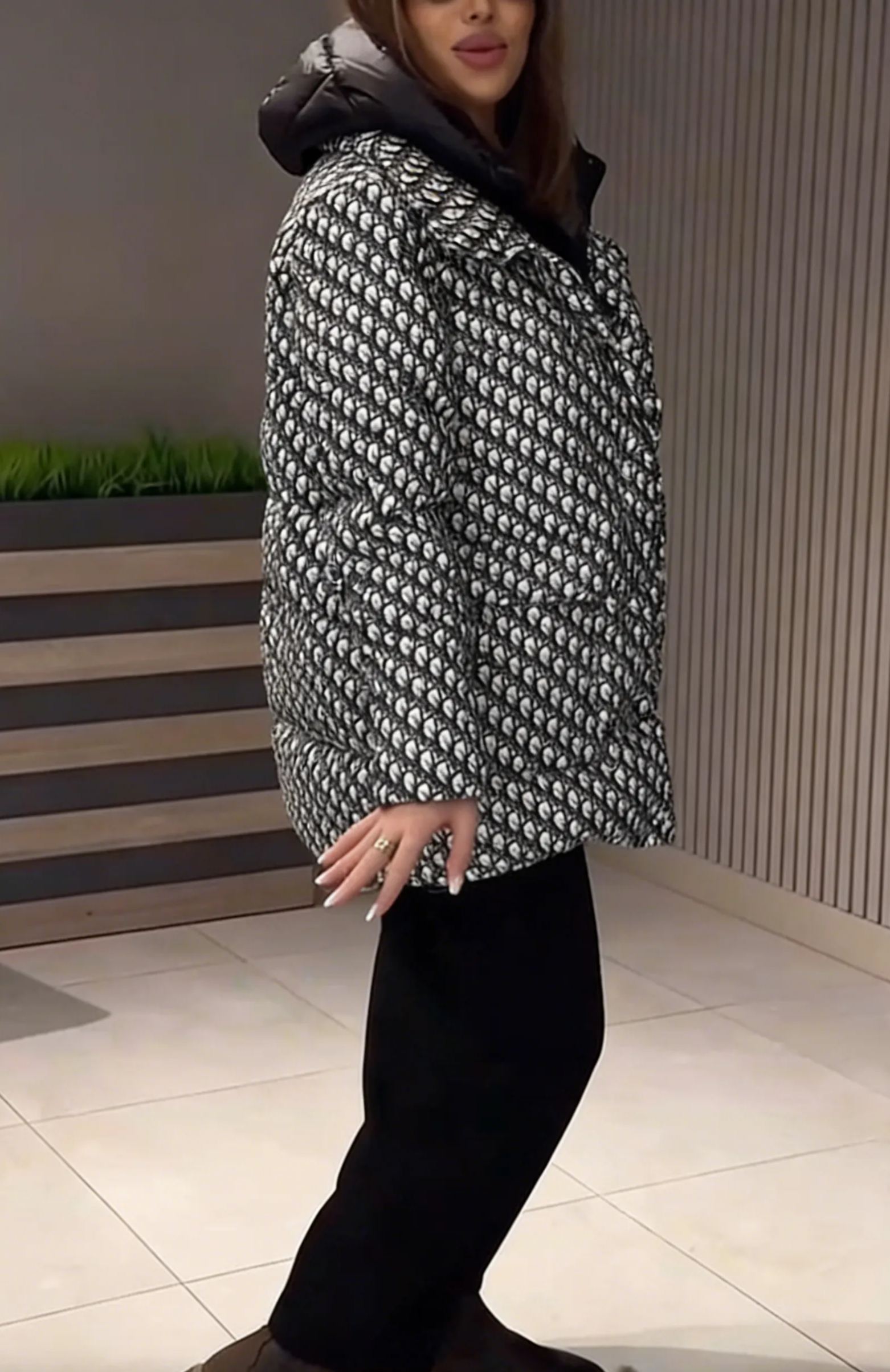 Two-Piece Style Hooded Printed Down Jacket