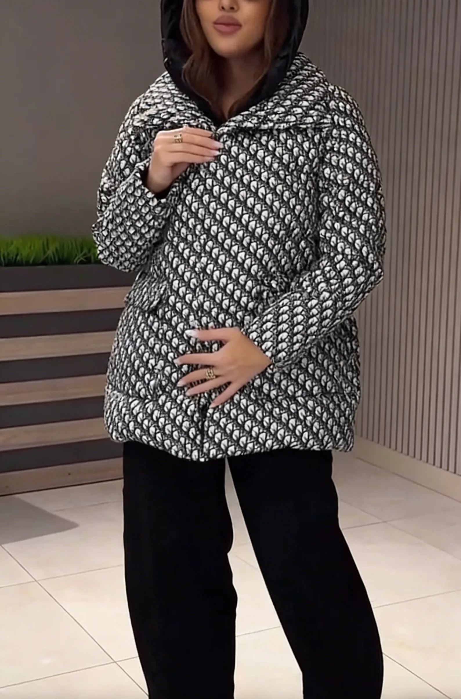 Two-Piece Style Hooded Printed Down Jacket