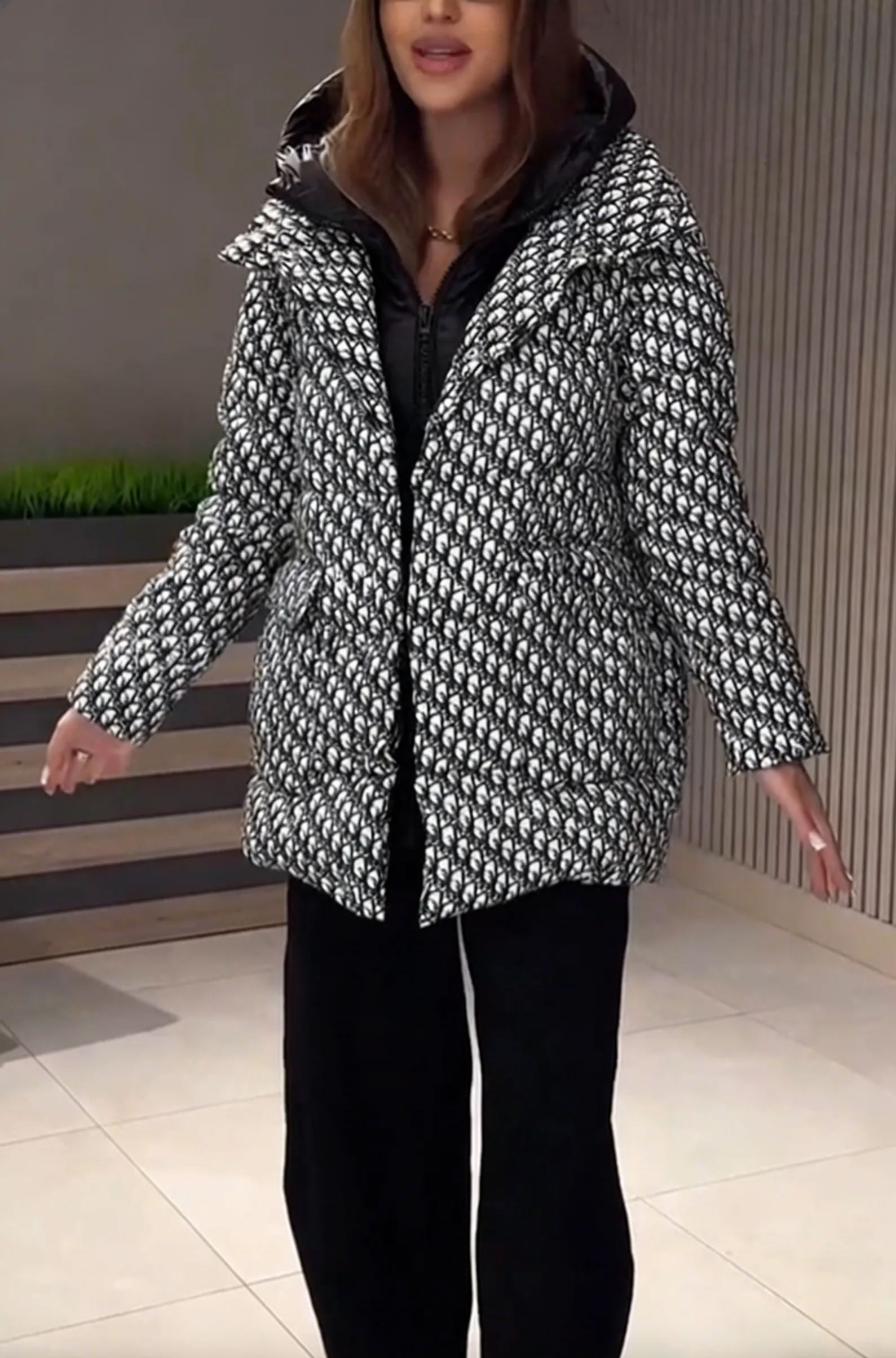 Two-Piece Style Hooded Printed Down Jacket