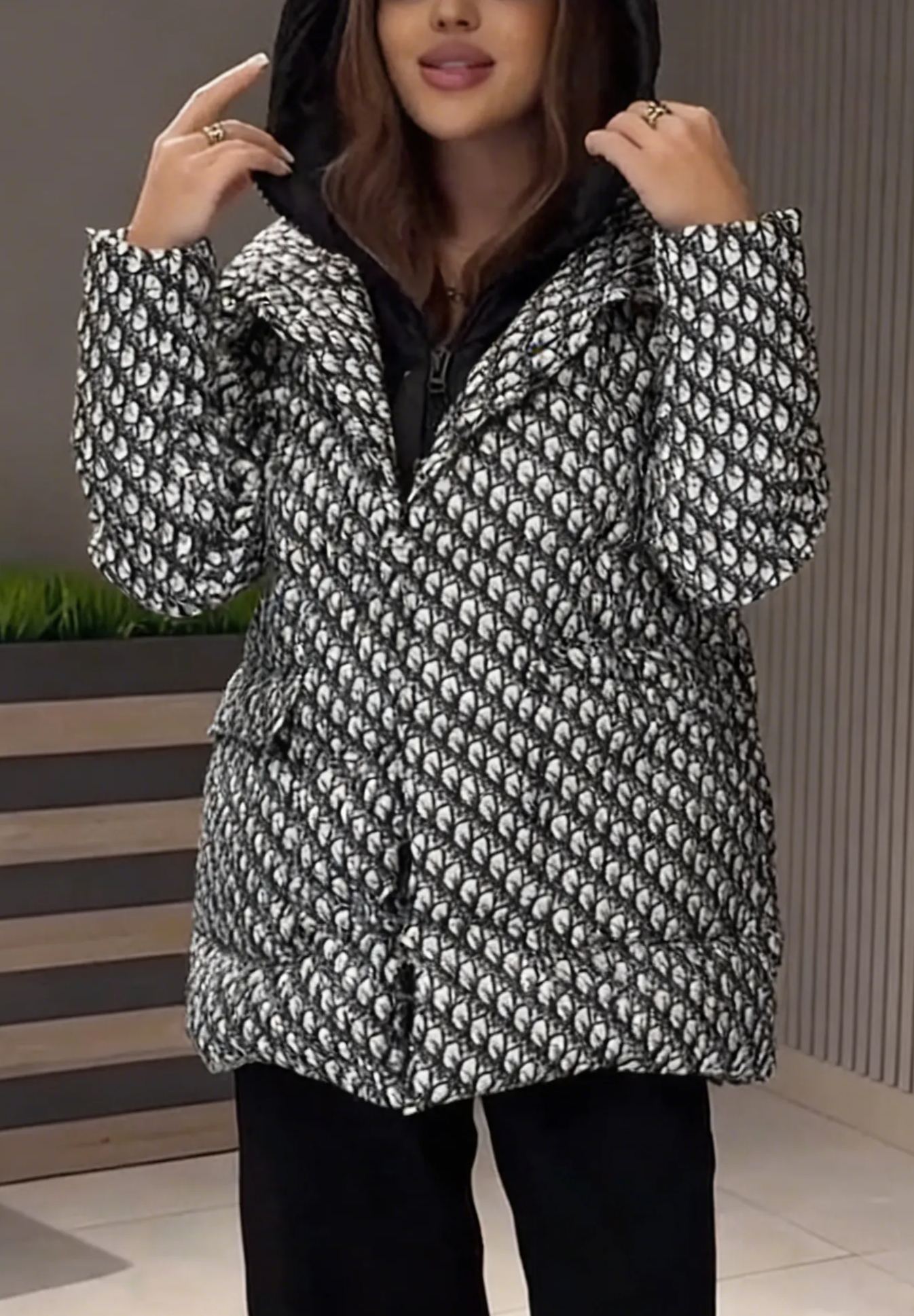 Two-Piece Style Hooded Printed Down Jacket