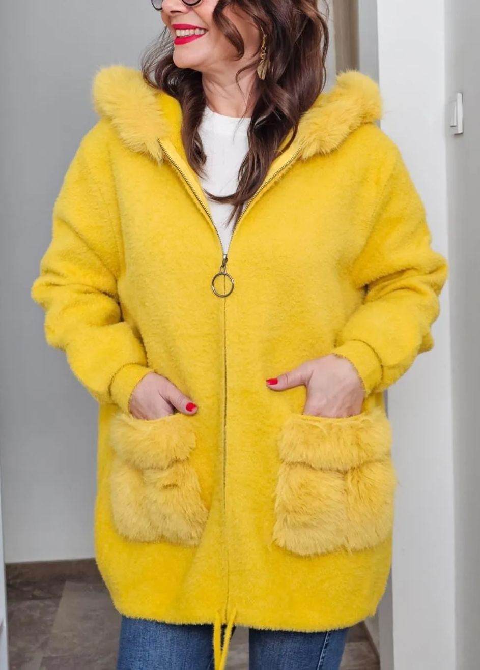 Faux Fur-Accented Teddy Puffer Coat