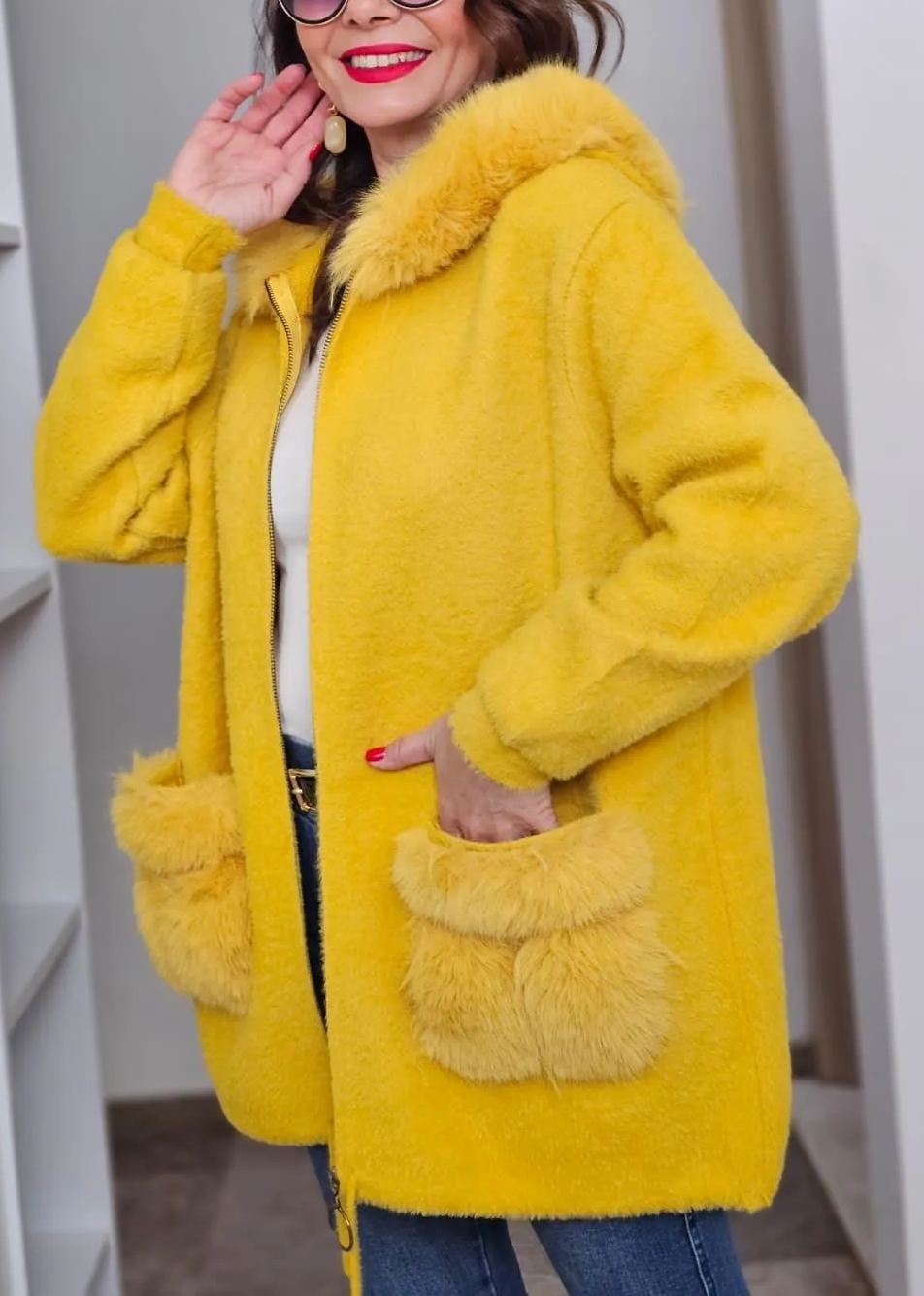 Faux Fur-Accented Teddy Puffer Coat