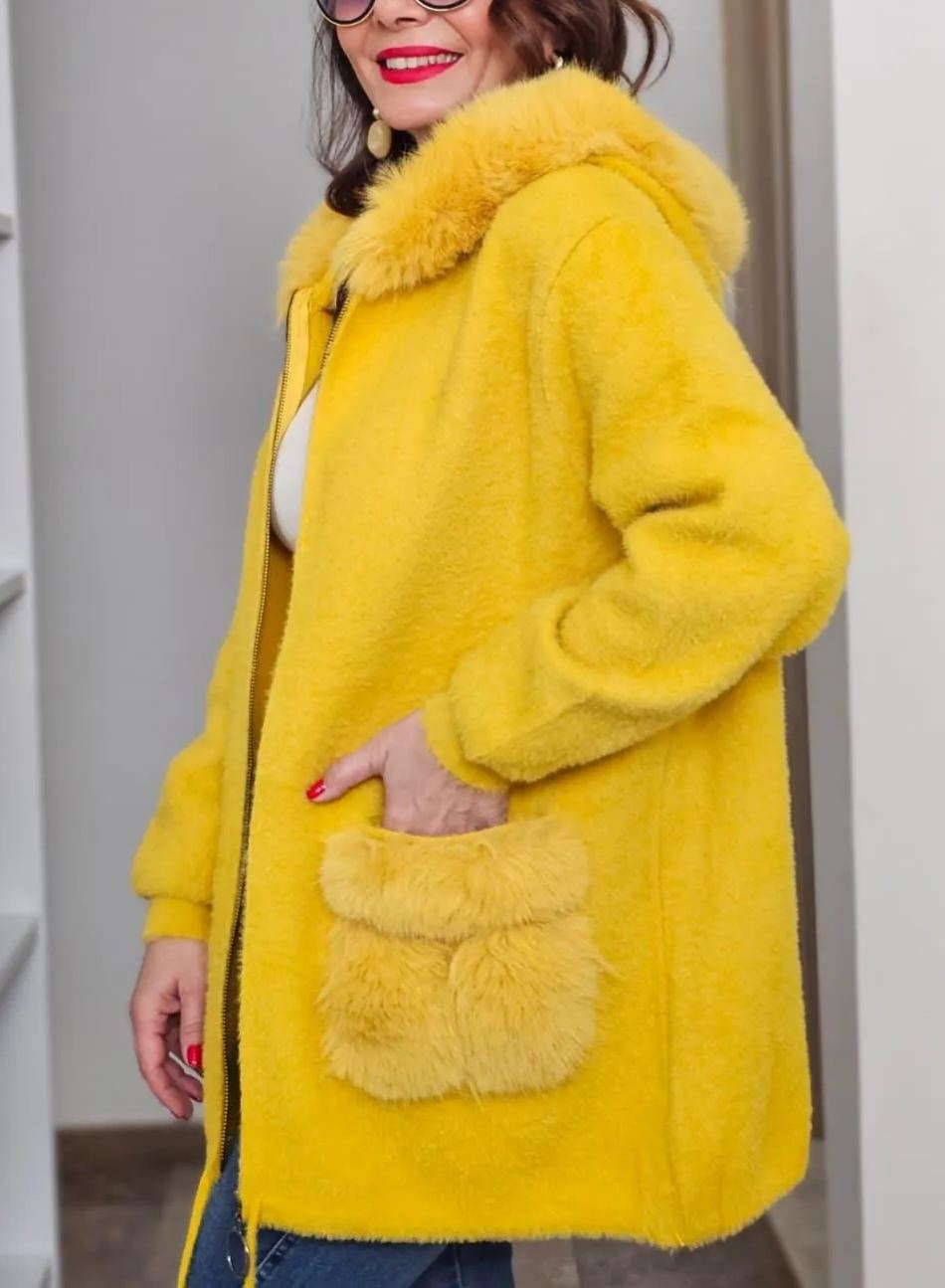 Faux Fur-Accented Teddy Puffer Coat