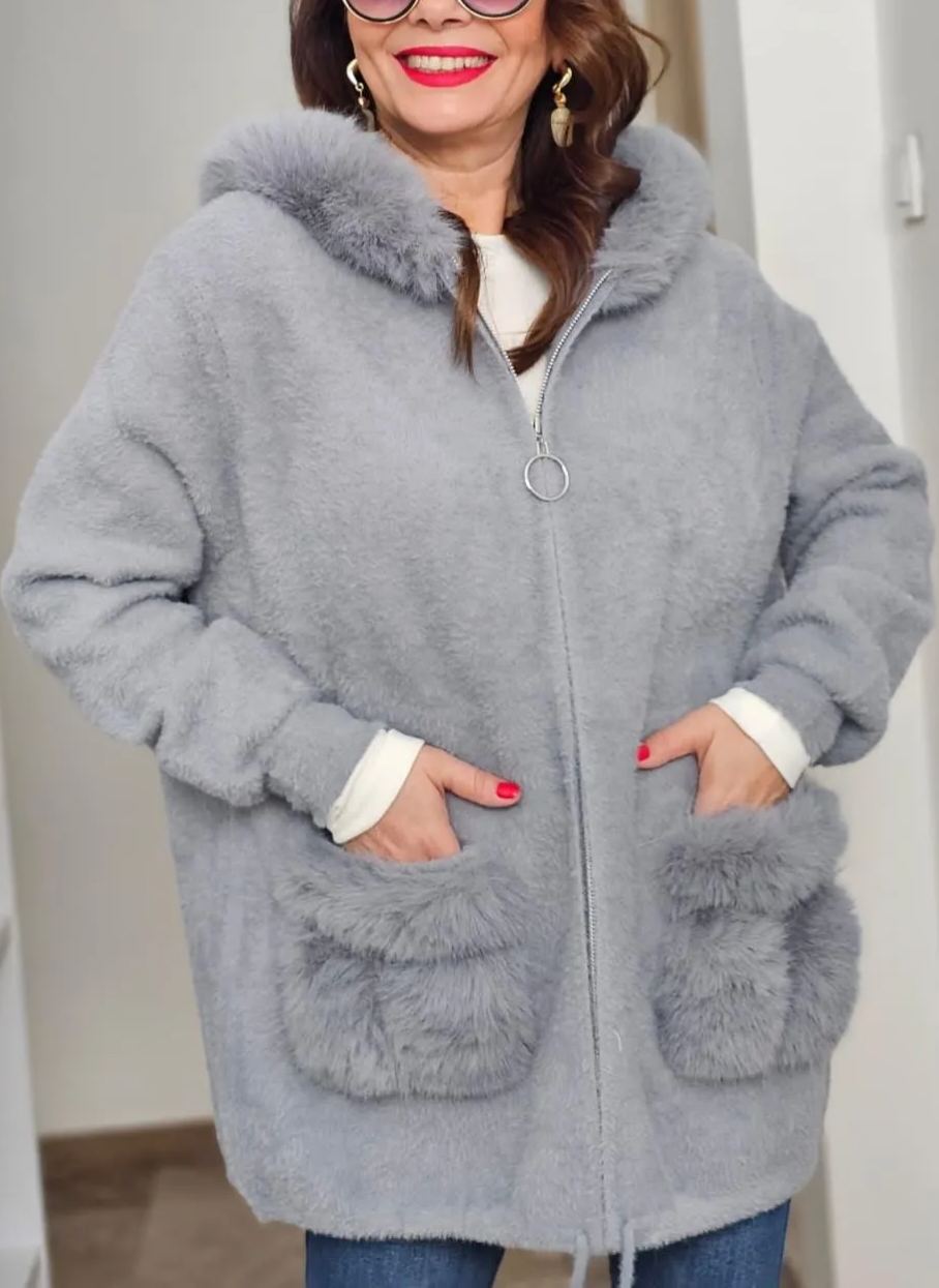 Faux Fur-Accented Teddy Puffer Coat