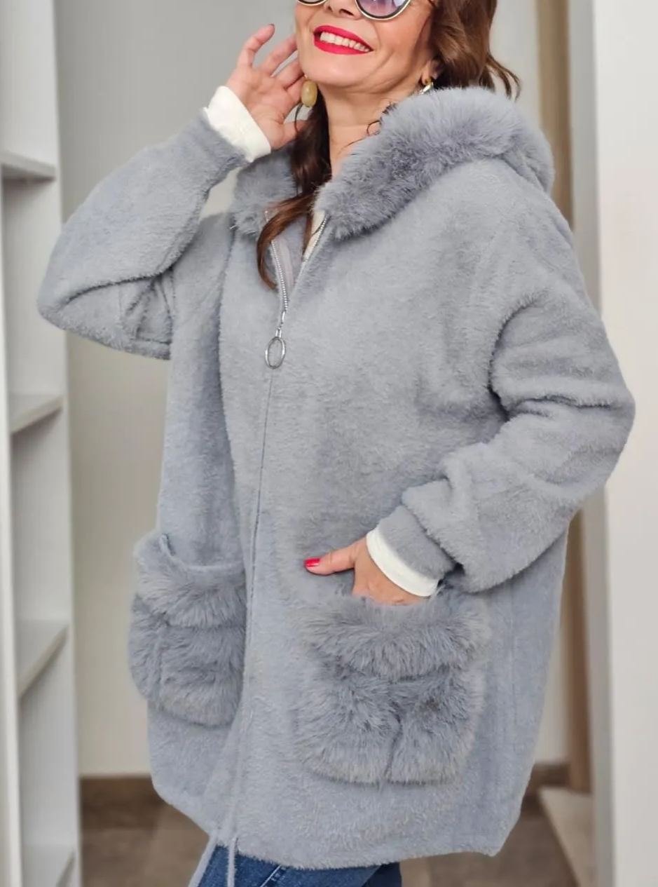 Faux Fur-Accented Teddy Puffer Coat
