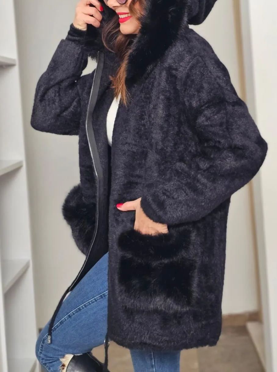 Faux Fur-Accented Teddy Puffer Coat